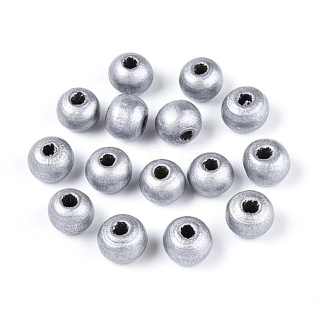 Spray Painted Round Natural Schima Wood Beads WOOD-A018-6mm-02-1