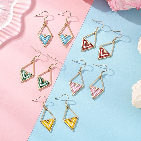 Rhombus Glass Dangle Earrings EJEW-MZ00640-1