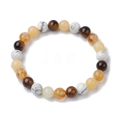 8.5mm Round Natural Topaz Jade & Howlite & Tiger Eye & Citrine Bead Stretch Bracelets for Women BJEW-JB10944-02-1