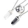 2Pcs 2 Style Natural Quartz Crystal & Black Obsidian Bullet Pendant Necklaces Set NJEW-JN03994-02-1