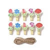 Flower Theme Wooden & Iron Clothes Pins AJEW-H137-05-1