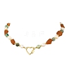 Raw Rough Natural Amber & Round Green Line Jasper & Potato Pearl Beaded Necklaces with Brass Screw Carabiner Lock Charms NJEW-JN06583-02-2