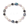 Natural Cultured Freshwater Pearl & Lava Rock Beads Stretch Bracelets for Women BJEW-JB12867-2