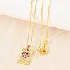 Brass Micro Pave Cubic Zirconia Rectangle with Heart Pendant Adjustable Slider Necklaces KK-CBA4547-08G-05-3