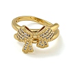 Bowknot Brass Micro Pave Clear Cubic Zirconia Double Rings RJEW-Z050-25G-3