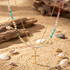 Stainless Steel Religion Cross Pendant Colorful Natural Gemstone Rondelle Beaded Double Layer Necklaces for Women CO5137-2