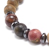 Natural Polychrome Jasper/Picasso Stone/Picasso Jasper & Wood Beaded Stretch Bracelet BJEW-JB08534-01-5