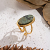 304 Stainless Steel with Natural Gemstone Cuff Open Rings for Women LS-FS3382-3