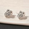 Rose Flower Brass Micro Pave Cubic Zirconia Stud Earrings EJEW-G452-08P-02-1