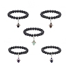Natural Lava Rock & Gemstone Stretch Bracelet with Alloy Fairy Charms BJEW-JB08730-1