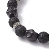 2Pcs 2 Styles Halloween Natural Lava Rock Round & Dyed Synthetic Turquoise Skull Beaded Stretch Bracelet Sets for Women Men BJEW-JB12251-5