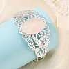 Oval Natural Mixed Stone Brass Hollow Floral Cuff Bangles for Women BJEW-JB14504-2