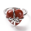 Gemstone Heart with Bowknot Adjustable Ring RJEW-P031-02P-4