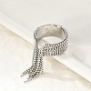 Round Ball Tassel 304 Stainless Steel Cuff Rings for Women RJEW-U039-03P-2