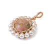 Copper Wire Wrapped Natural Black Agate/Green Aventurine/Rose Quartz/Unakite/Carnelian Pendants PALLOY-JF02891-4