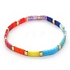 Bohemian Rainbow Glass Flat Double-Hole Bead Striped Women's Stretch Bracelets for Women QS8192-3-1
