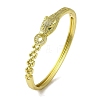 Brass Pave Clear & Green Cubic Zirconia Leopard Hinged Bangle for Women BJEW-K246-21E-G-1