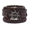 4Pcs 4 Styles Wood Beads Stretch Braceletas & Alloy Artificial Leather Cord Bracelet Sets for Men FS-WG9743B-07-1