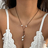 Bohemian Style Imitation Pearl Tassel Lariat Necklace for Women EQ8382-1