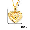 Brass Pave Cubic Zirconia Hollow Double Heart Pendant Necklace PL5801-2-1