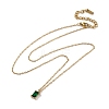 304 Stainless Steel Fern Green Rhinestone Rectangle Pendant Cable Chain Necklaces NJEW-U026-01G-4