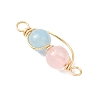 Copper Wire Wrapped Natural Rose Quartz & Dyed Blue Quartz Round Beded Links Connector Charms PALLOY-JF04678-01-3