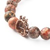 Natural Leopard Skin Jasper Round Beads Yoga Stretch Bracelet for Men Women BJEW-JB06928-7