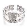 Non-Tarnish 304 Stainless Steel Heart Cuff Rings RJEW-N038-117P-3