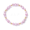 Natural Kunzite & Brass Beaded Stretch Bracelets for Women BJEW-JB14001-3