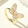 Adjustable Brass Butterfly Finger Rings with Clear Cubic Zirconia CU-CBA7E55-18G-01-1