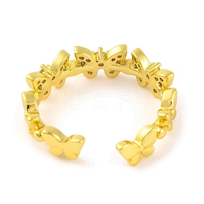 Butterfly Brass Micro Pave Clear Cubic Zirconia Open Cuff Rings for Women RJEW-U003-05G-1