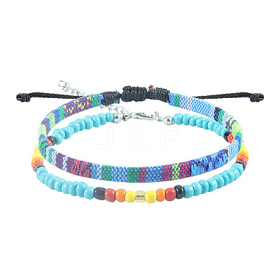2Pcs 2 Styles Bohemian Fibre Woven Braided Bracelets Set SH5319-7-1