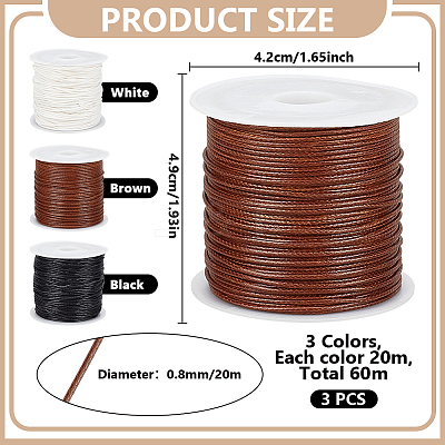 60M 3 Colors Round Waxed Polyester Cord OCOR-DR0001-28A-1