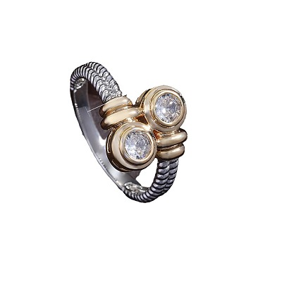 Flat Round Brass Micro Pave Clear Cubic Zirconia Finger Rings for Women FS-WGBC030-02-1