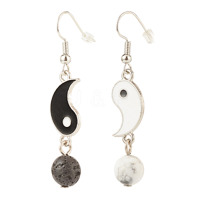 3 Pairs 3 Style Alloy Enamel Yin Yang Matching Asymmetrical Earrings EJEW-JE04894-1