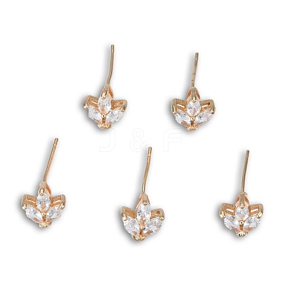 Brass Pave Clear Cubic Zirconia Stud Earring Findings KK-N235-041-1