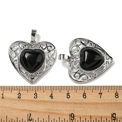 Natural Obsidian Peach Love Heart Pendants G-G158-01L-1