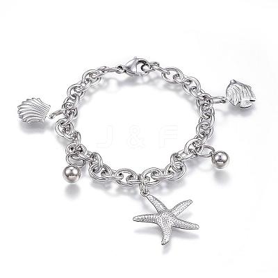 Tarnish Resistant 304 Stainless Steel Charm Bracelets BJEW-G544-05P-1