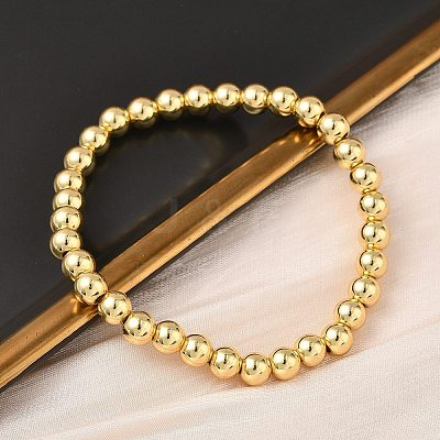 Brass Round Beaded Stretch Bracelets for Men Women BJEW-B148-05D-G-1