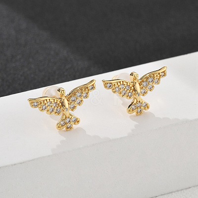 Eagle Brass Micro Pave Clear Cubic Zirconia Stud Earrings EJEW-B131-06G-1