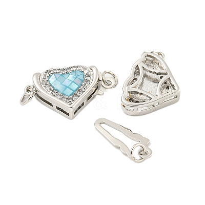 Rack Plating Brass Micro Pave Cubic Zirconia & Shell & Enamel Box Clasps KK-S373-05P-1
