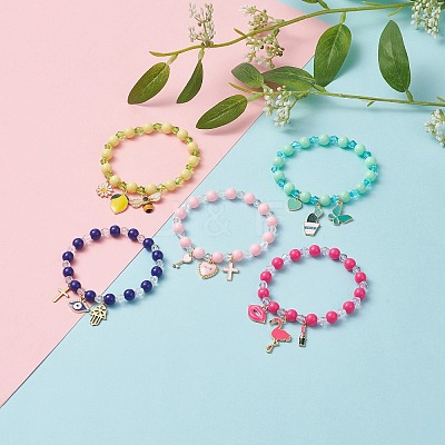 Acrylic Beaded Stretch Bracelet BJEW-JB08770-1