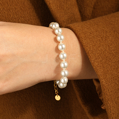 Elegant Imitation Pearl 304 Stainless Steel Round Beads Bracelets for Women IR2181-1