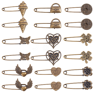 18Pcs 9 Styles Alloy Kilt Pins for Backpack Clothes JEWB-SC0001-91-1