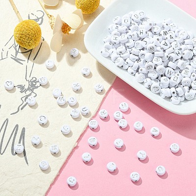 300pcs 2 Styles Opaque White Acrylic Beads MACR-YW0002-58B-1
