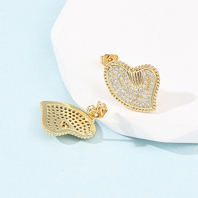 Heart Brass Micro Pave Cubic Zirconia Stud Earrings EJEW-B153-19G-01-1