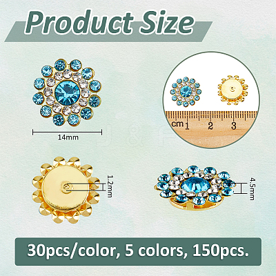 150Pcs 5 Colors Sew on Rhinestone RGLA-FH0001-03-1