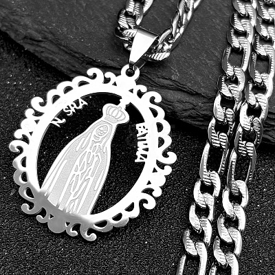 Ring with Virgin Mary 201 Stainless Steel Pendant Necklaces for Men Women LS-NJEW-K283-23P-1