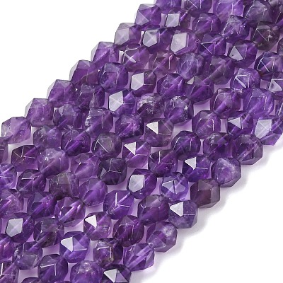 Faceted Natural Amethyst Beads Strands G-K066-09-6mm-1