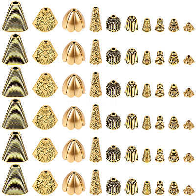 100Pcs 10 Styles Tibetan Styles Alloy Bead Cone & Caps FIND-SP0020-73B-1